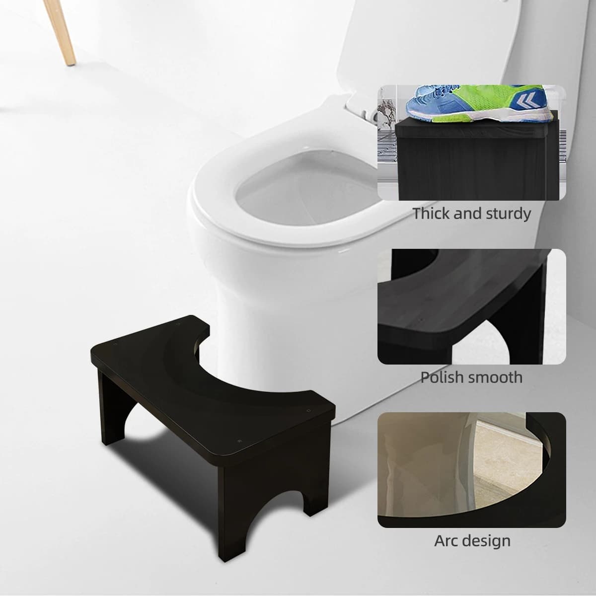 Tabouret de toilette portable robuste en bambou pour adultes, large et stable, tabouret de pot de sa
