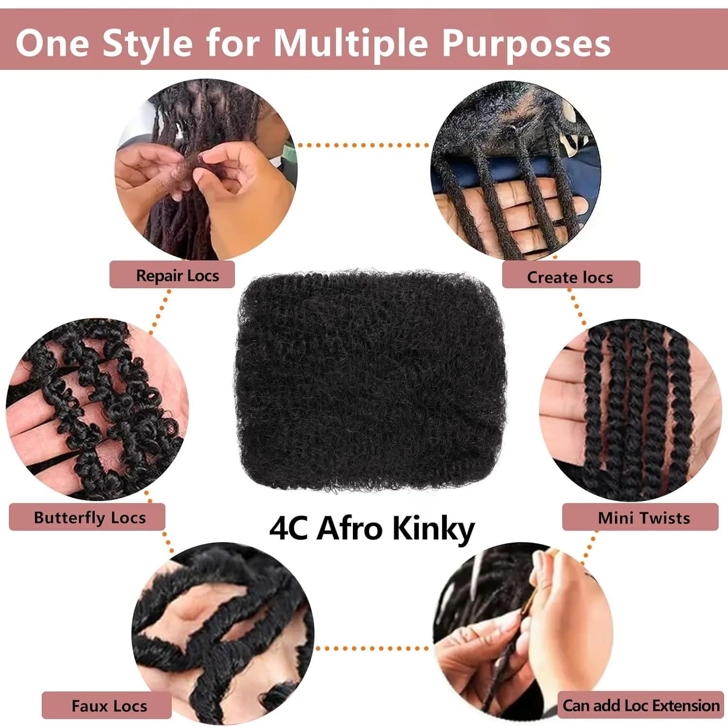 Extensions de cheveux humains naturels 4C Afro Kinky Curly en vrac, sans trame, Remy brésilien, 10-1