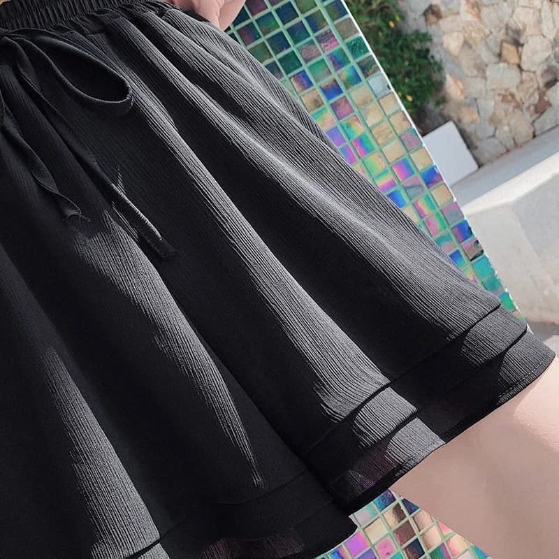 Short en mousseline de soie taille haute pour femme, confortable et élégant, style coréen, doublé, H