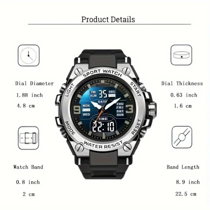 Montre de sport numérique pour hommes, réveil, chronométrage, fonction date, boîtier en alliage, par