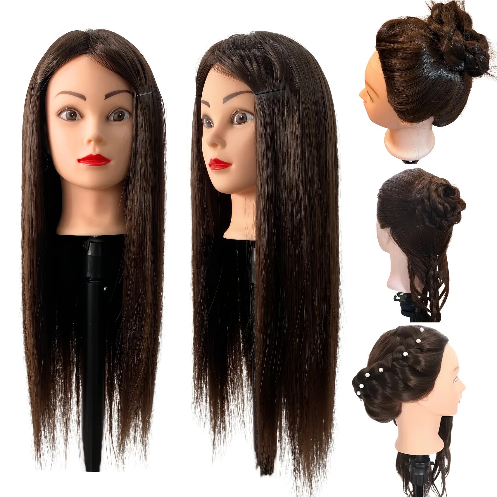 Tête de mannequin femme professionnelle de 26 pouces avec cheveux pour tresser, coiffage et pratique