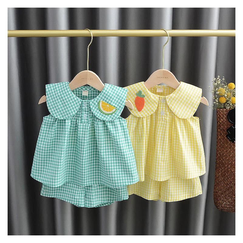Ensembles de vêtements d'été bébé fille mignon fruits coton filles Plaid douce princesse 2 pièces co
