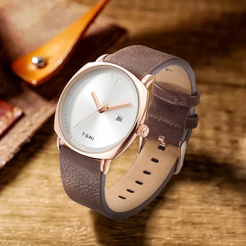 TOMI montre pour hommes minimaliste mode montre de sport calendrier cuir montre à quartz décontracté