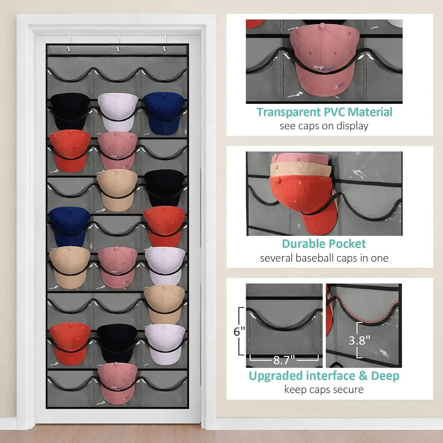 Organisateur de rangement pour chapeaux avec 27 poches transparentes, support de protection pour cha