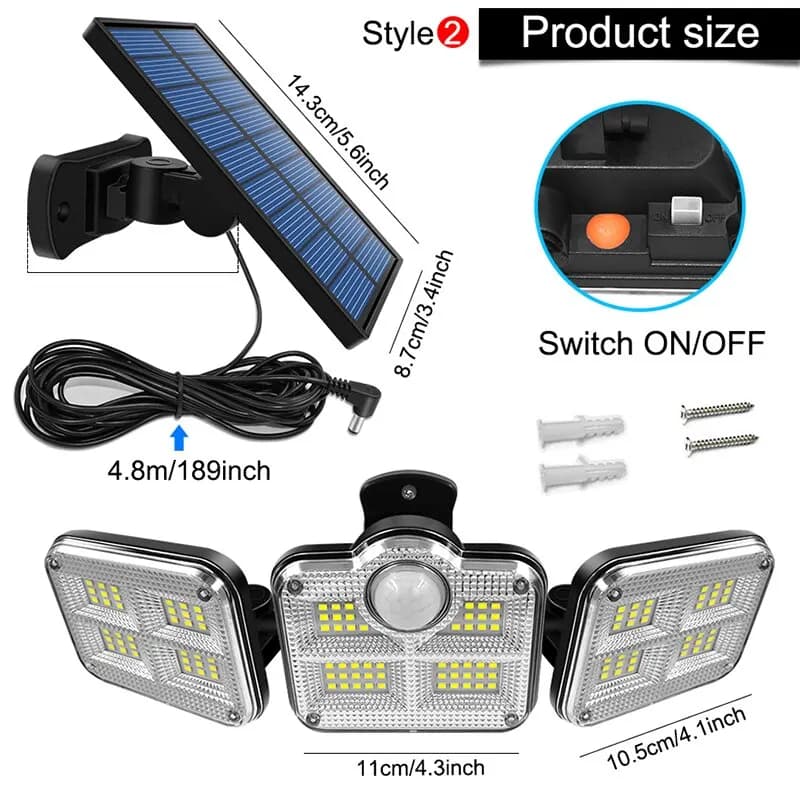 20w lumière solaire 122/333led IP65 étanche extérieure intérieure lampe de jardin solaire avec tête 