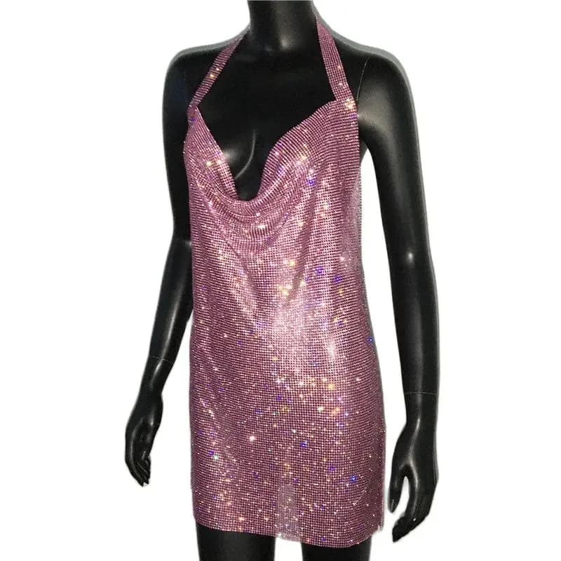 Robe dos nu en strass scintillants, Sexy, décolleté en V profond, sans manches, fendue sur le côté, 