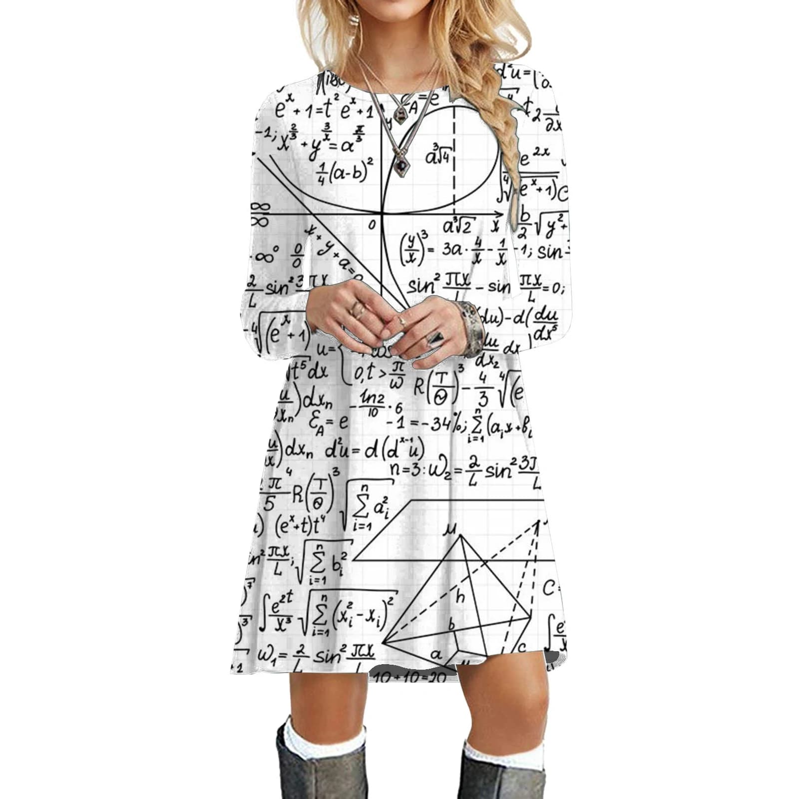 Robes de formule mathématique pour femmes, figure, vêtements grande taille, manches longues, rue adt