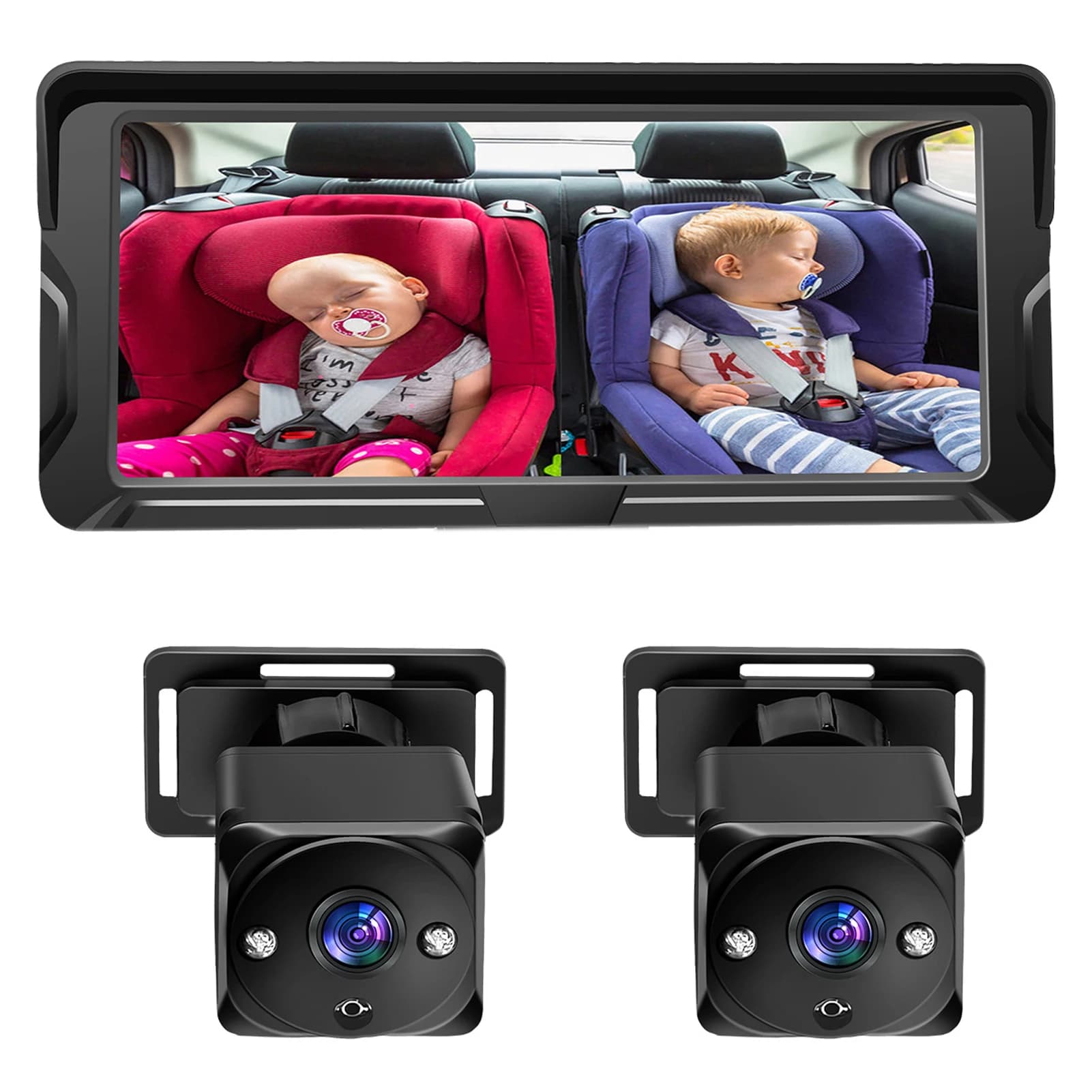Caméra de voiture pour bébé 1080P, double canal, avec 2 caméras de vision nocturne IR et 150 °   Ang