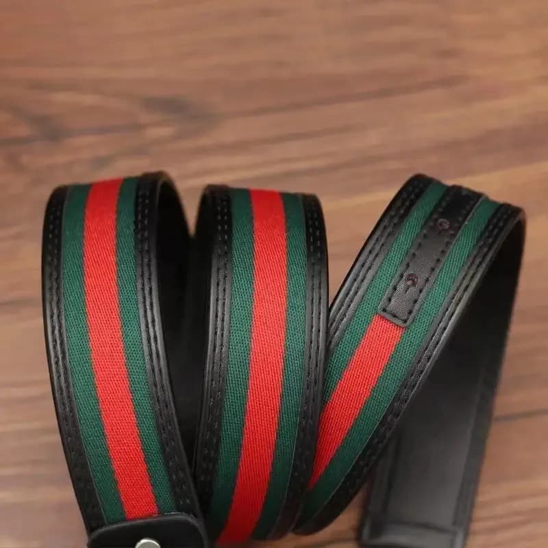Ceinture de luxe polyvalente modèle 2026 - rayures rouges et vertes, ceinture en toile de haute qual