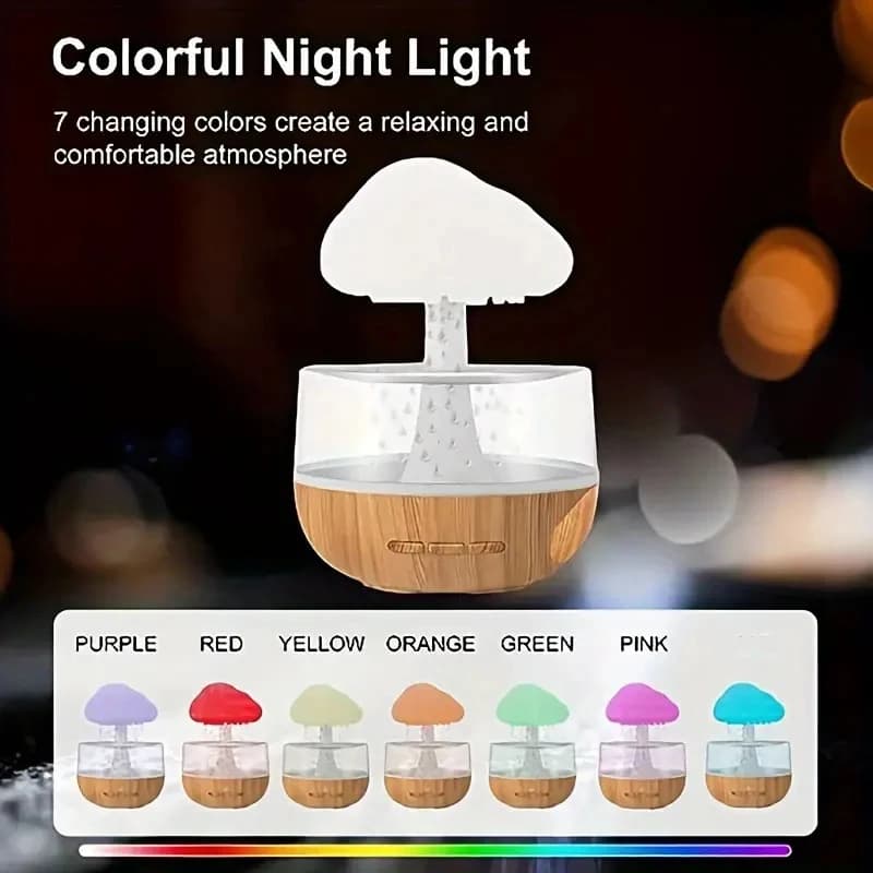 Humidificateur de nuage de pluie, nuage de champignon coloré, lampe d'ambiance, veilleuse, huile ess