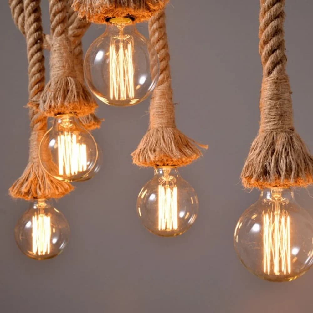 Lampe Suspendue Edison Vintage avec Corde de Chanvre de 1/2/3/4m de Long, Rétro, Loft, Tête Unique, 