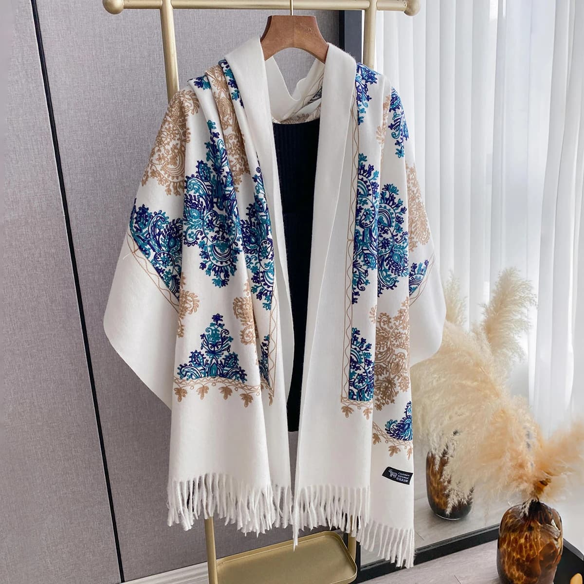 Femmes mode hiver chaud cachemire foulards broderie Pashmina couverture épais châle enveloppement fo