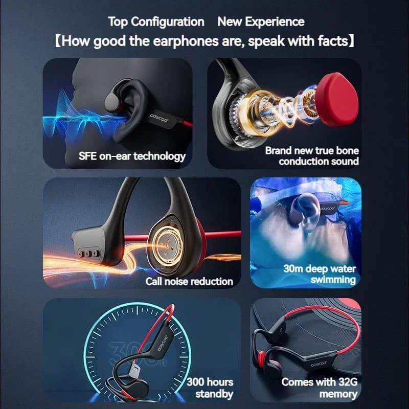POLVCDG – casque à conduction osseuse X7 IPX8, 32 go de mémoire, Bluetooth 5.3, sans fil, avec micro