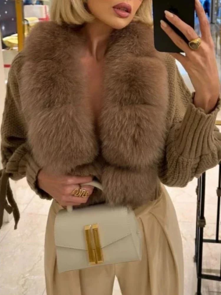 2024 hiver nouvelle mode tricot Cardigan patte manteau femmes décontracté réel manteau de fourrure d