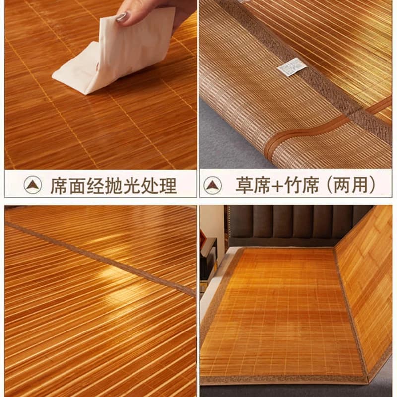 Tapis d'été en bambou, en paille réversible, double face, en rotin, à l'ancienne, lit simple, pliabl