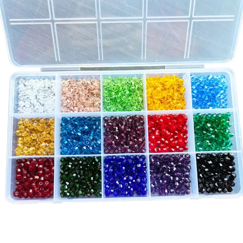 Ensemble de perles en verre de cristal Bicone de 24 couleurs, avec mallette de rangement, perles à f