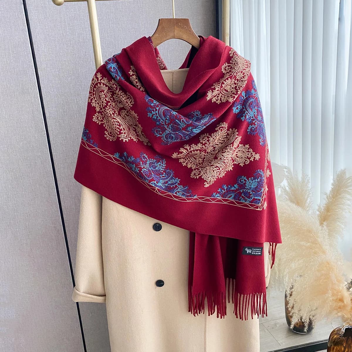 Femmes mode hiver chaud cachemire foulards broderie Pashmina couverture épais châle enveloppement fo