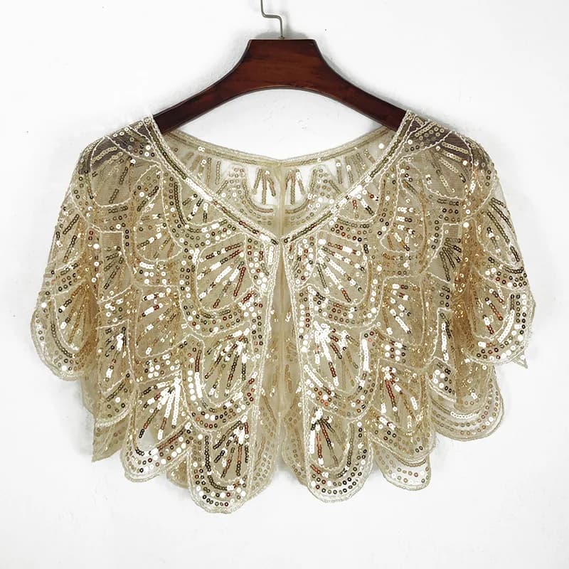 Châle à paillettes pour femme, cape de soirée vintage, art déco perlé, Halloween