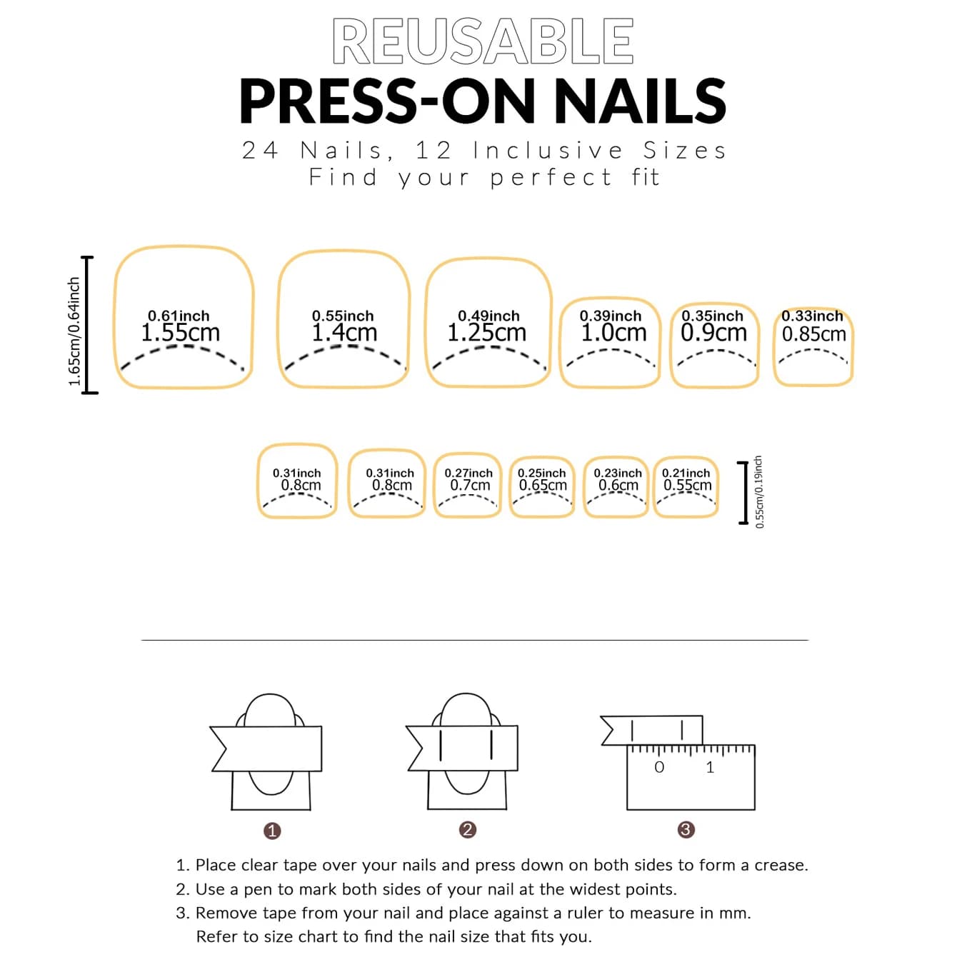 Ongles de Type presse 48 pièces, faux ongles carrés et de presse de taille moyenne, faux ongles poin