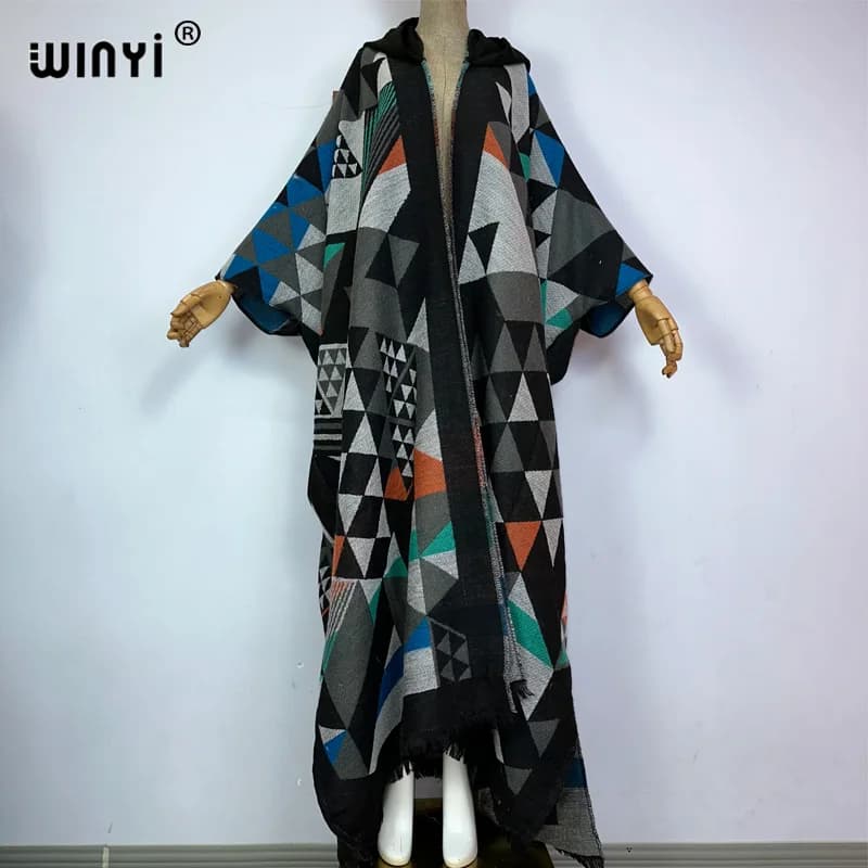 WINYI-Robe à capuche pour femme, tenues d'hiver, haute qualité, manteau chaud, Kaftan féminin, robe 