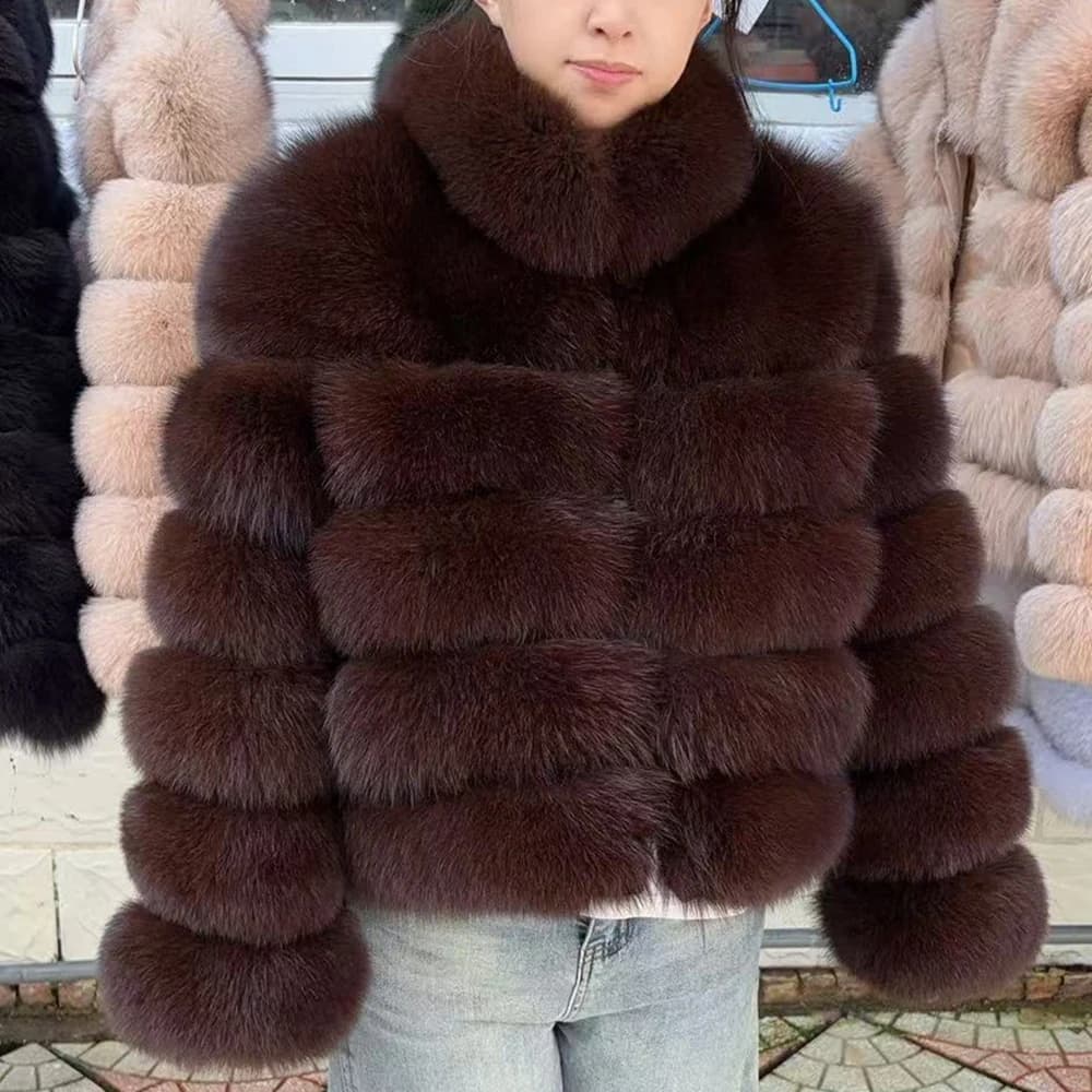 QUEENTINA Calls EENTHR-Manteau en fourrure de renard véritable pour femme, manteau avec col, pardess
