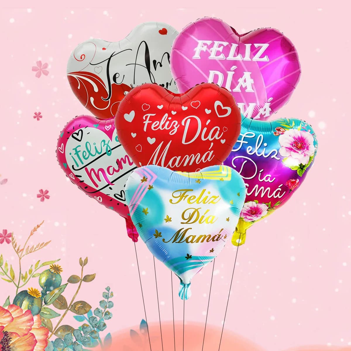 6 pièces 18 pouces anglais espagnol joyeux fête des mères coeur ballons ronds t'aime maman meilleure