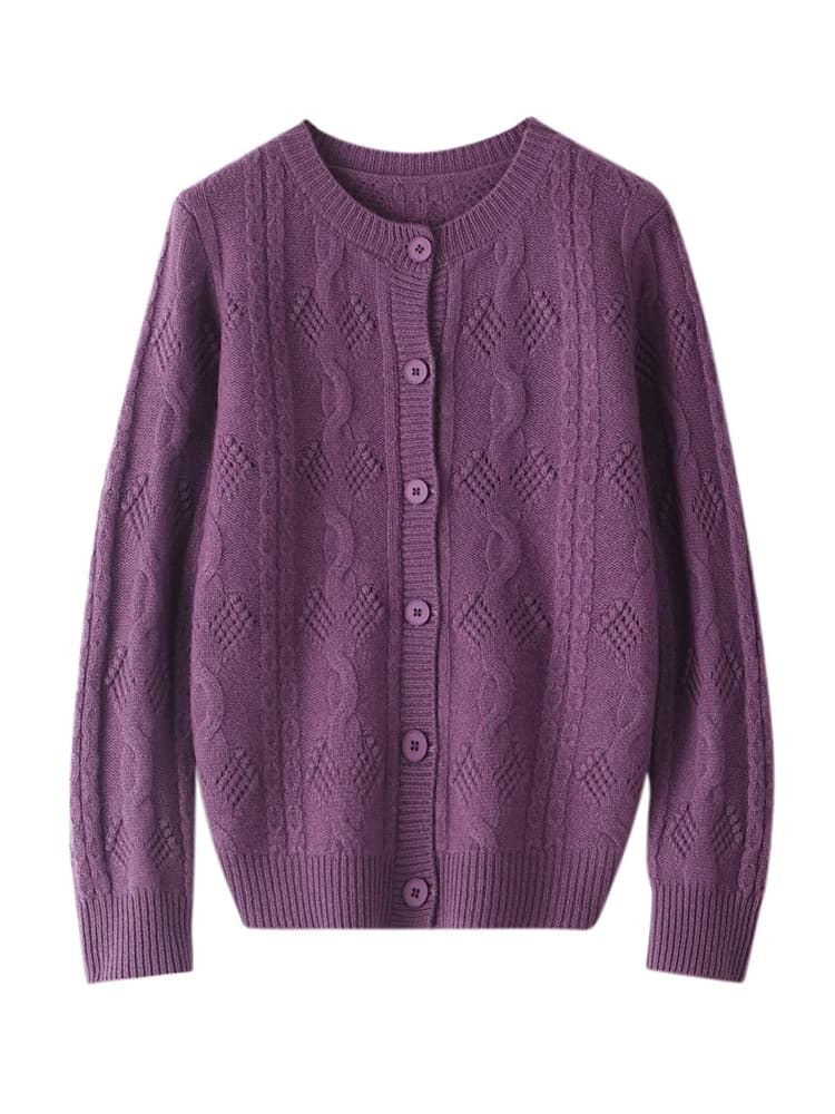 ADE-WhatsApp-Pull en cachemire de style vintage creux pour femmes, cardigan à col rond, tricots 100%