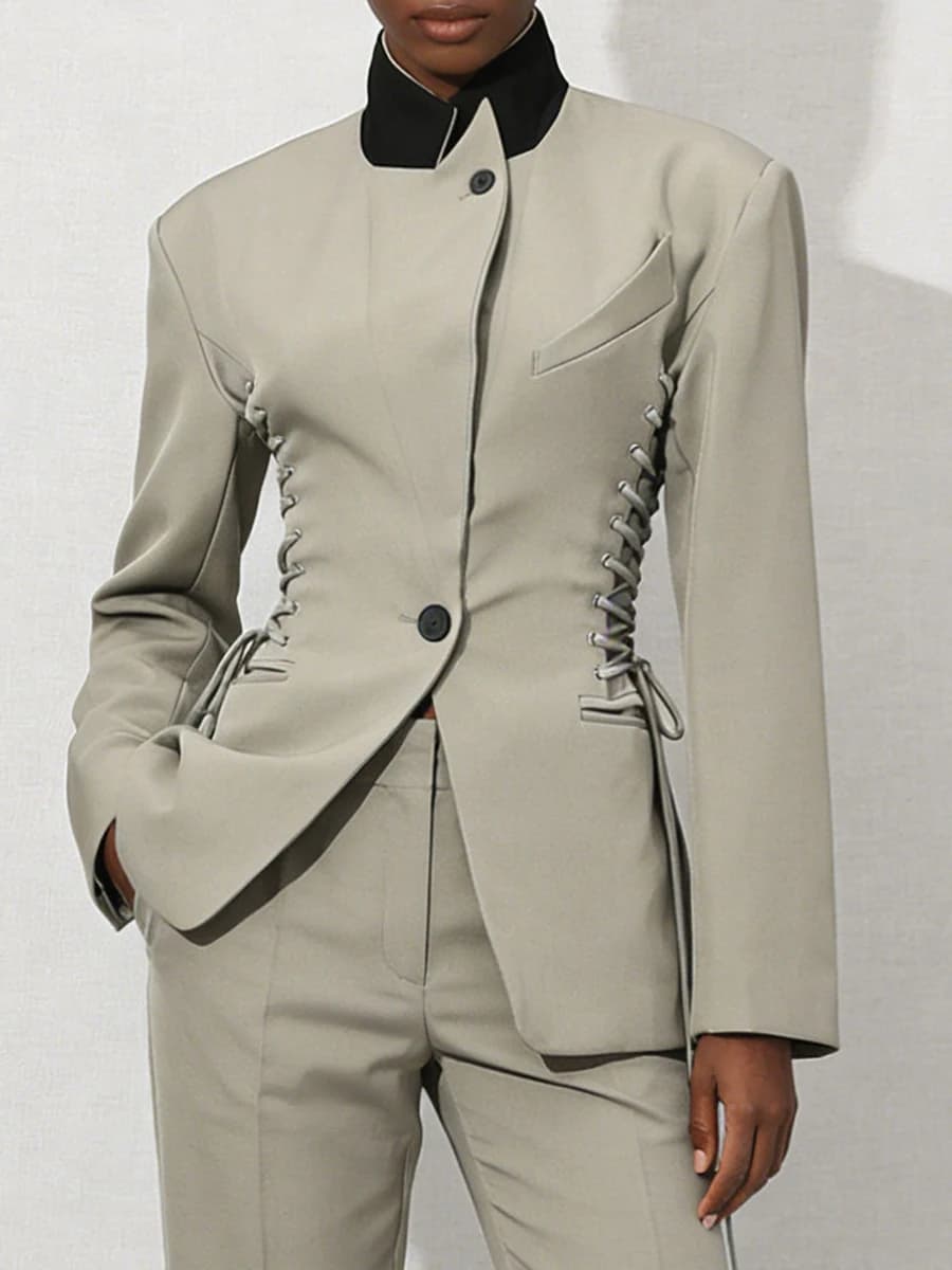 VGH Design Sense – vestes unies à lacets pour femmes, col montant, manches longues, boutons épissés,