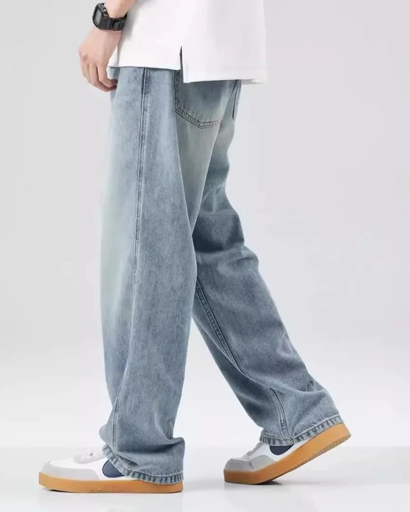 Nouveau jean couteau courbé pour hommes américain rétro lavé en détresse pantalon à jambes larges qu