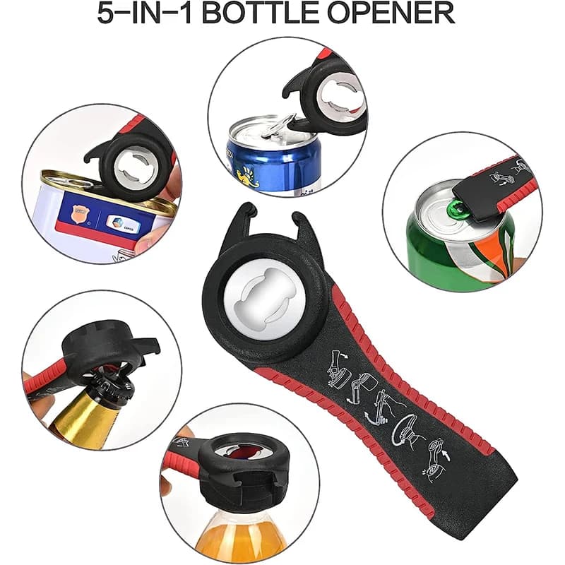 LMETJMA ouvre-bocal pour mains débiles 5 en 1 ouvre-boîte multifonction Kit d'ouvre-bouteille avec p