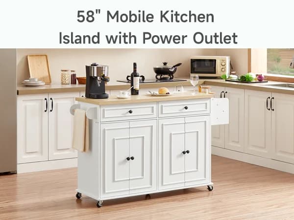 Chariots roulants pour îlots de cuisine mobiles de 60 pouces, Table d'îlot de cuisine, chariots de m