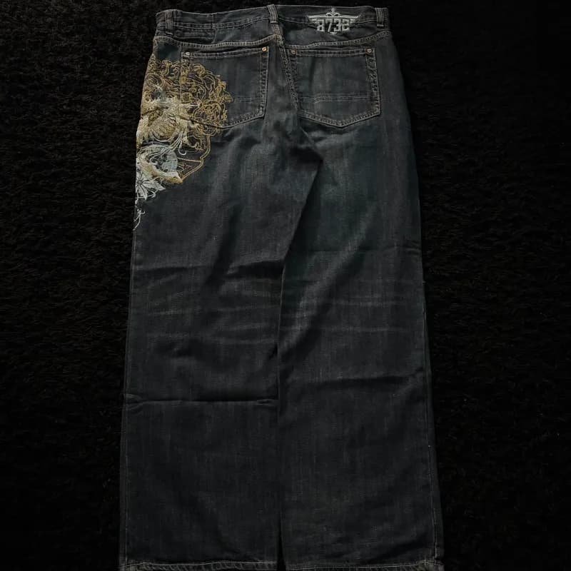 Jean Baggy brodé pour hommes, nouvelle mode américaine, motif surdimensionné, Y2K, gothique, Harajuk