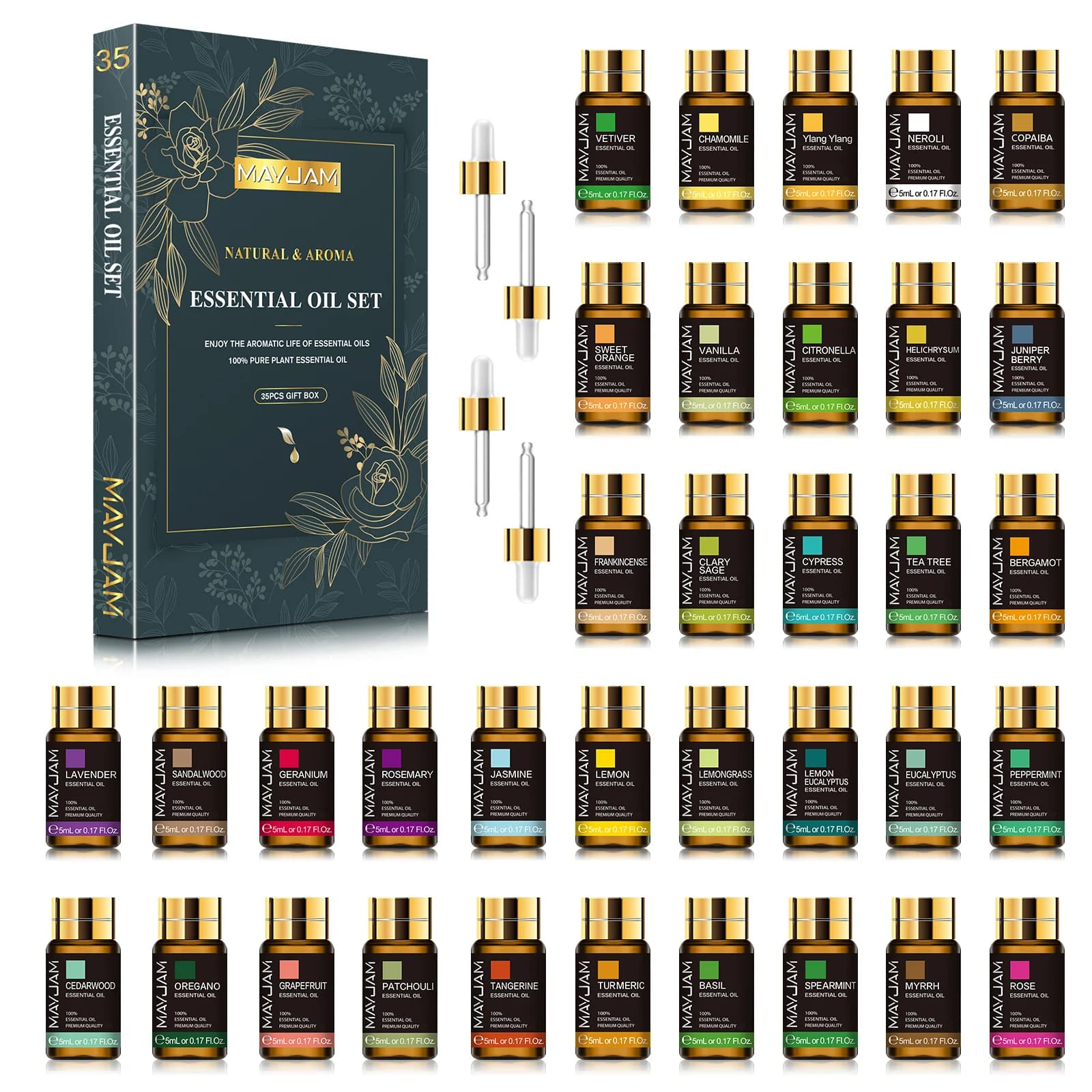 MAYJAM – ensemble d'huiles essentielles pour humidificateur, 35 bouteilles, lavande, Eucalyptus, van