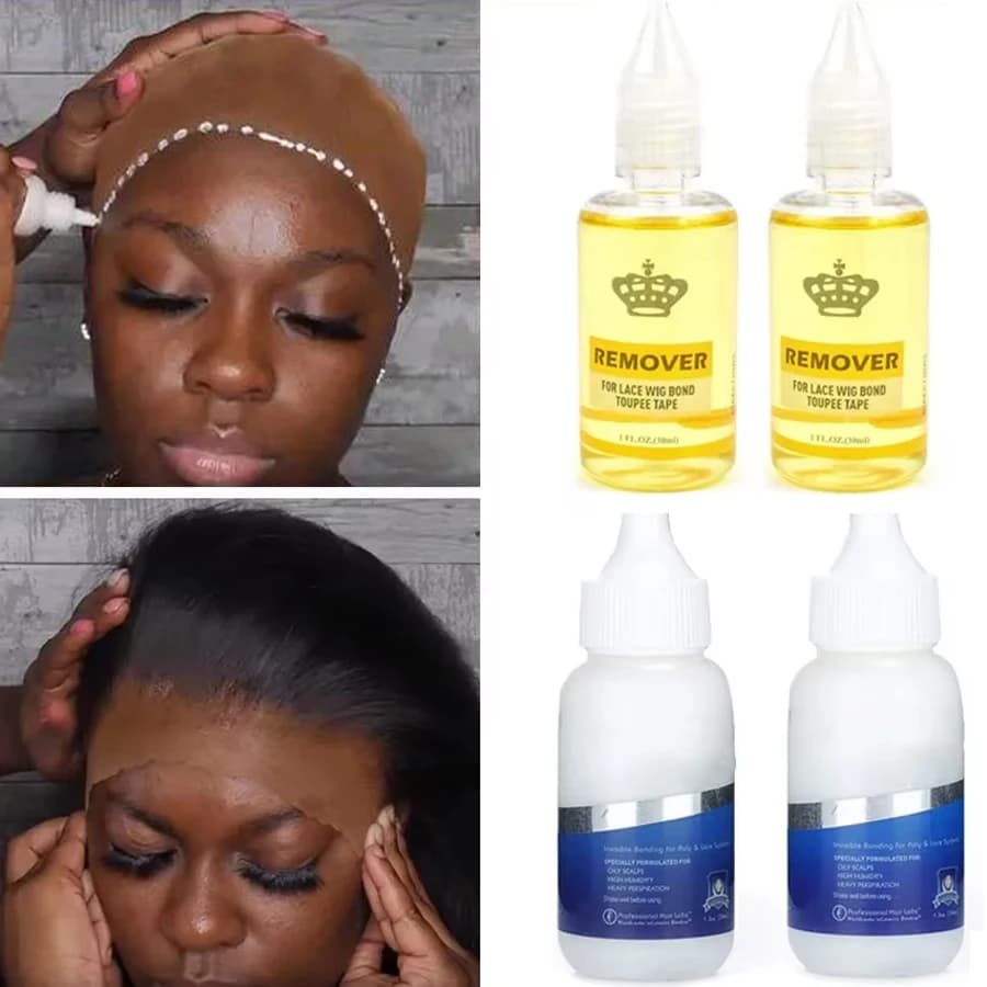 Colle pour perruque avec dissolvant, Super colle pour perruques en dentelle/toupet/fermeture, Kit d'