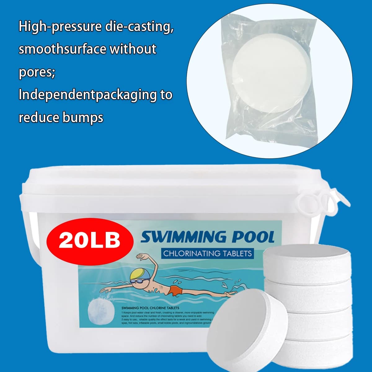Comprimés combinés de purification de piscine, 20lb, 3 pouces, soins de piscine