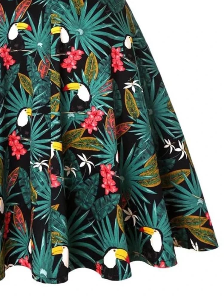 Harajuku-Jupe trapèze pour femme, vintage, années 60, imprimé pic de calcul, Tropical Pin Up, patine