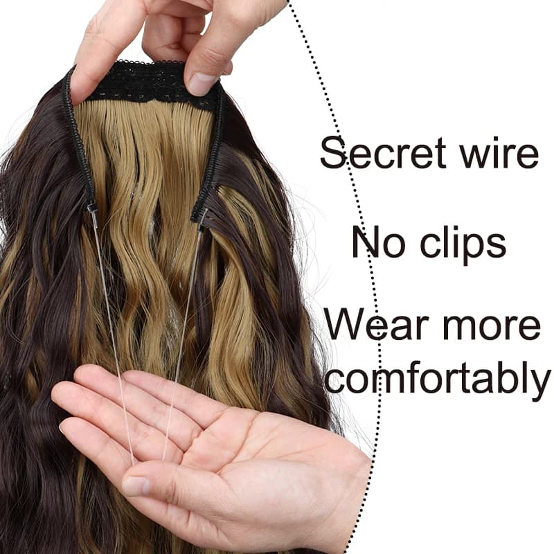 Extension capillaire synthétique de ligne de pêche de 18 pouces, postiche noire Blonde une pièce lon