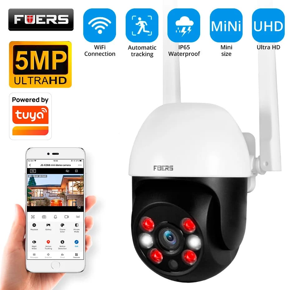 Caméra IP Fuers 8MP 4K pour extérieur, sécurité domestique, suivi automatique, détection humaine par
