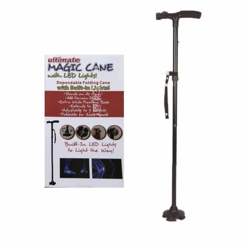 Canne télescopique pliable avec lumière LED, légère et robuste, pour personnes âgées, camping, rando
