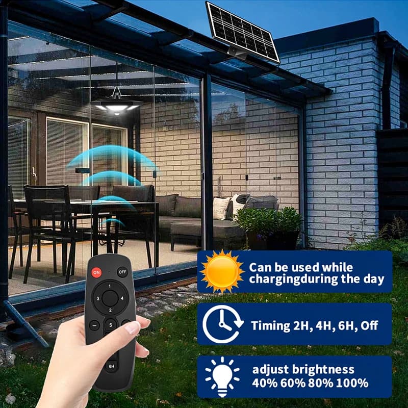 Lampe Solaire Suspendue avec Télécommande, Éclairage d'Intérieur et d'Extérieur à 180LED et 5 Modes 