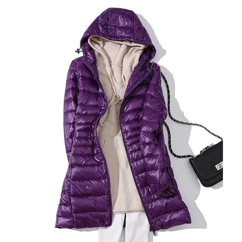 Veste bouffante ultralégère en duvet de canard pour femme, manteau chaud et Portable à capuche, coup