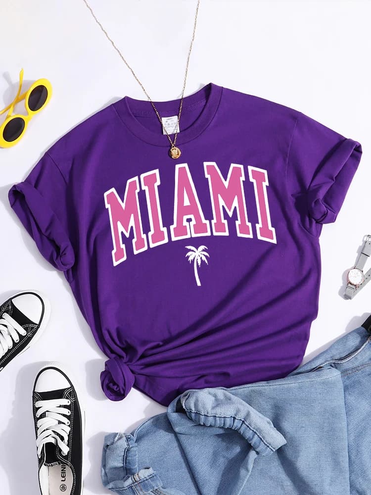 Miami plage impression t-shirt tout-Match créativité t-shirts mode individuelle Softt-Shirt col rond