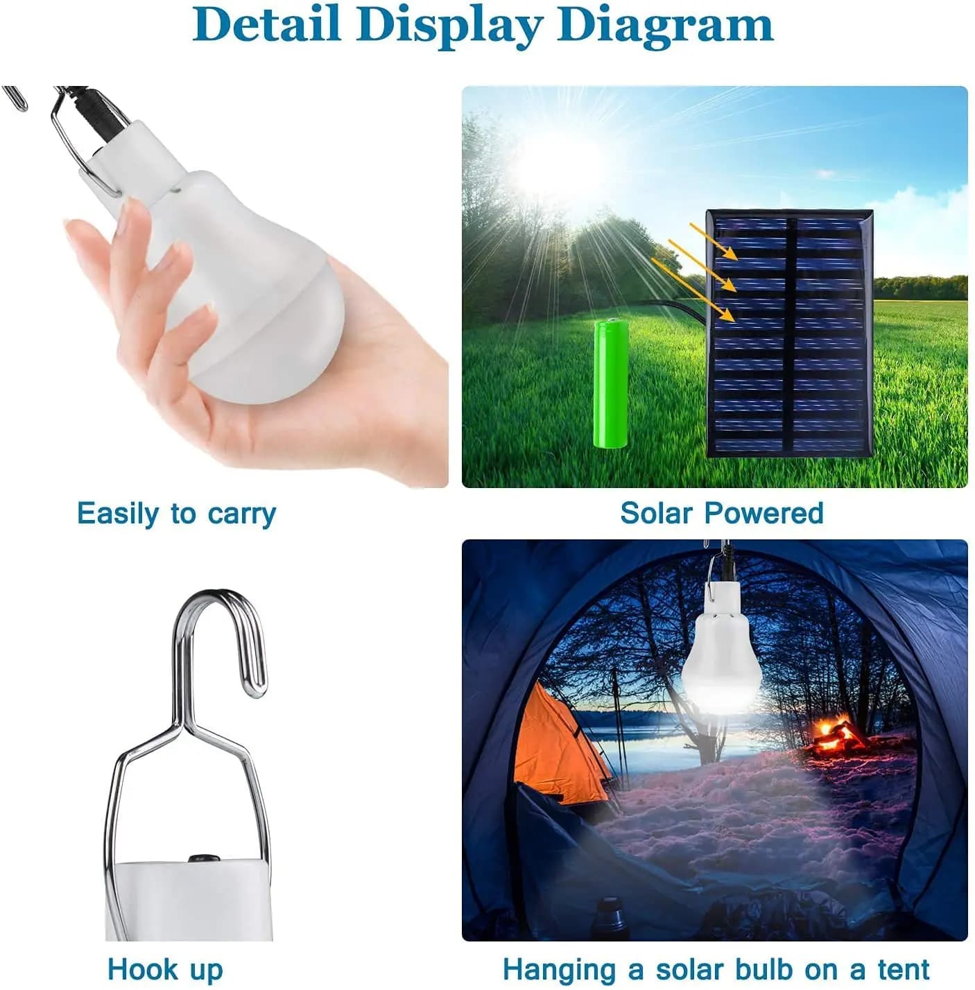 7W lumière solaire étanche USB chargé suspendu d'urgence lumière du soleil alimenté lampe extérieure