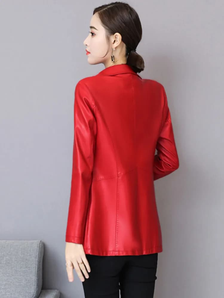 Nouveau Femmes Veste en cuir Automne Hiver Mode Classique Bouton unique Slim Blazer en cuir de mouto