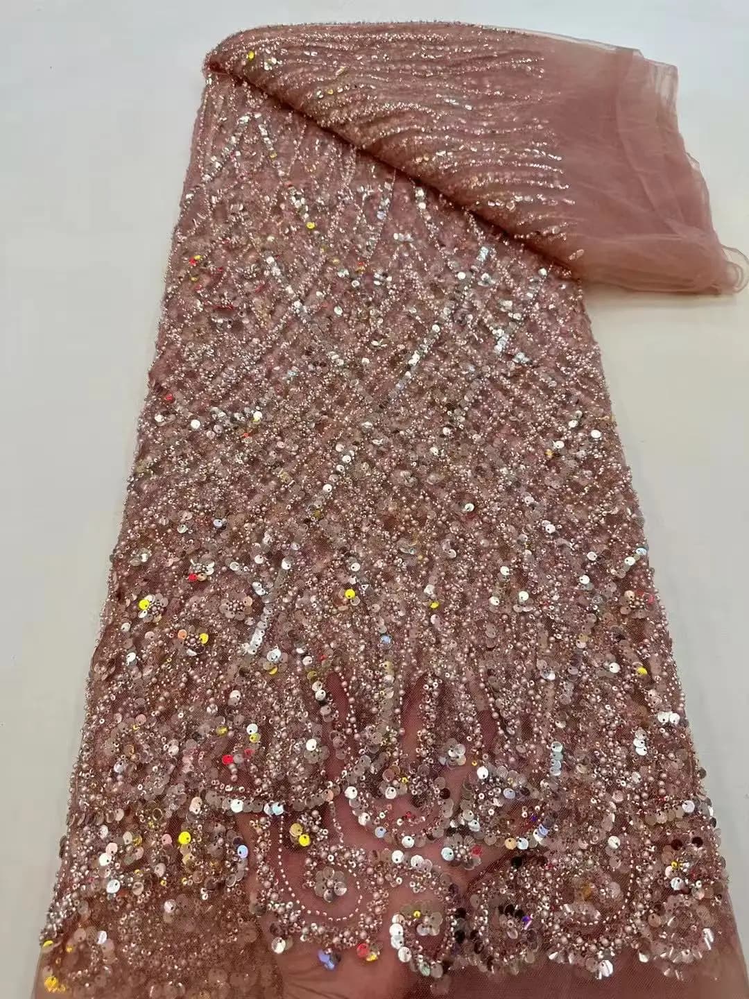Tissu africain en dentelle à paillettes, Tulle perlé brodé nigérian, à la mode, de haute qualité pou