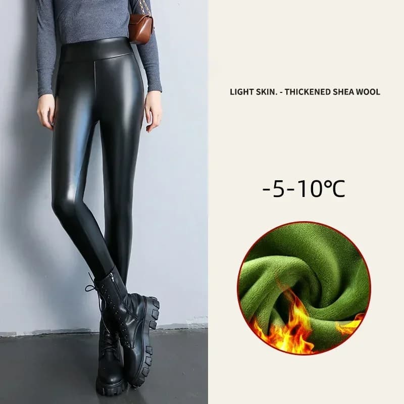 Leggings en cuir PU pour femmes, pantalons chauds d'hiver, collants thermiques taille haute, pantalo