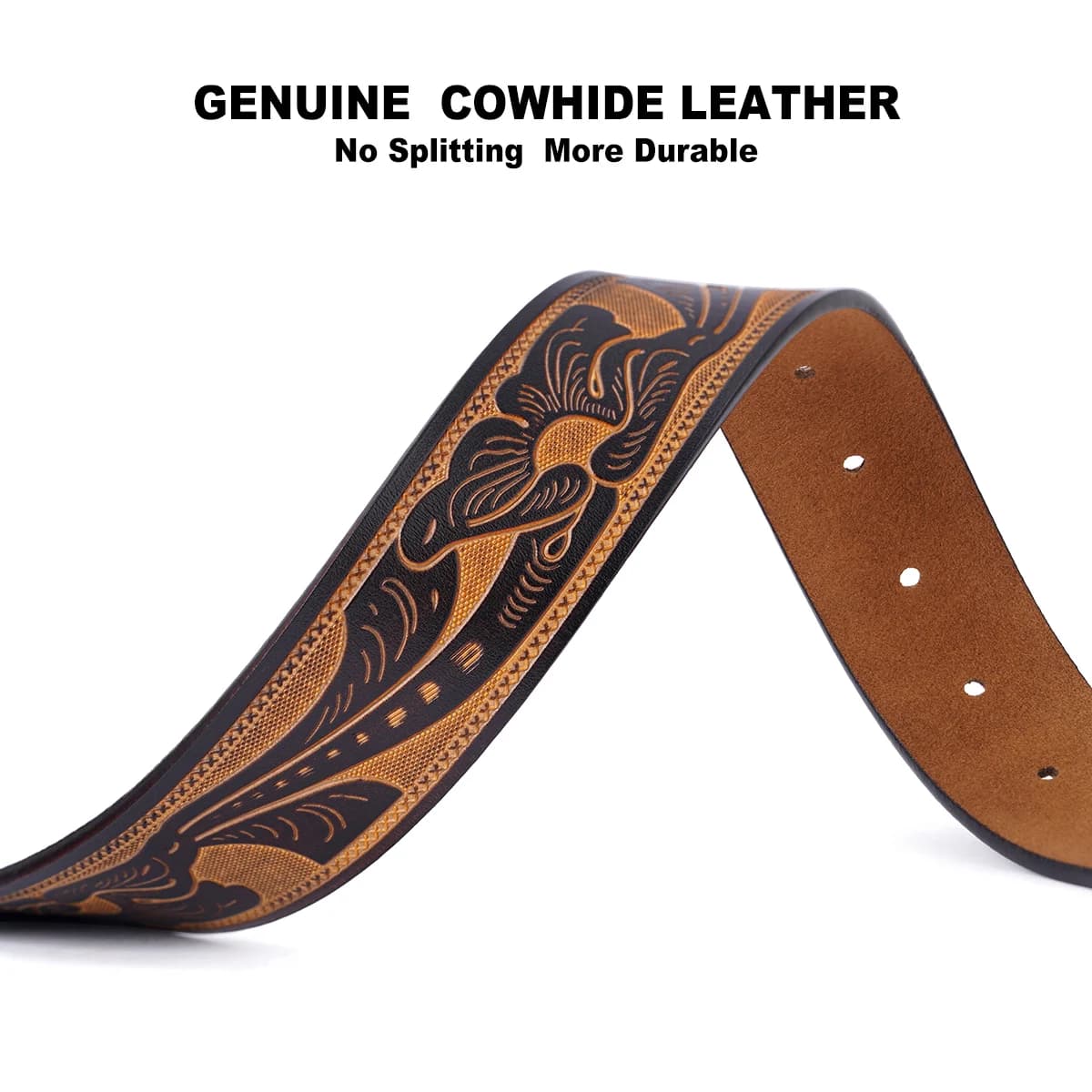 Ceinture Vintage en cuir véritable pour hommes, sans boucle, en cuir de vache gaufré, avec sangle, C