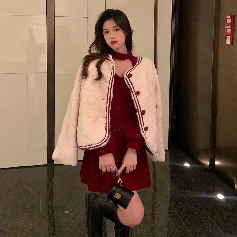 Robe de soirée élégante en velours rouge pour femme, mini robes pour femme, Noël, français, vintage,