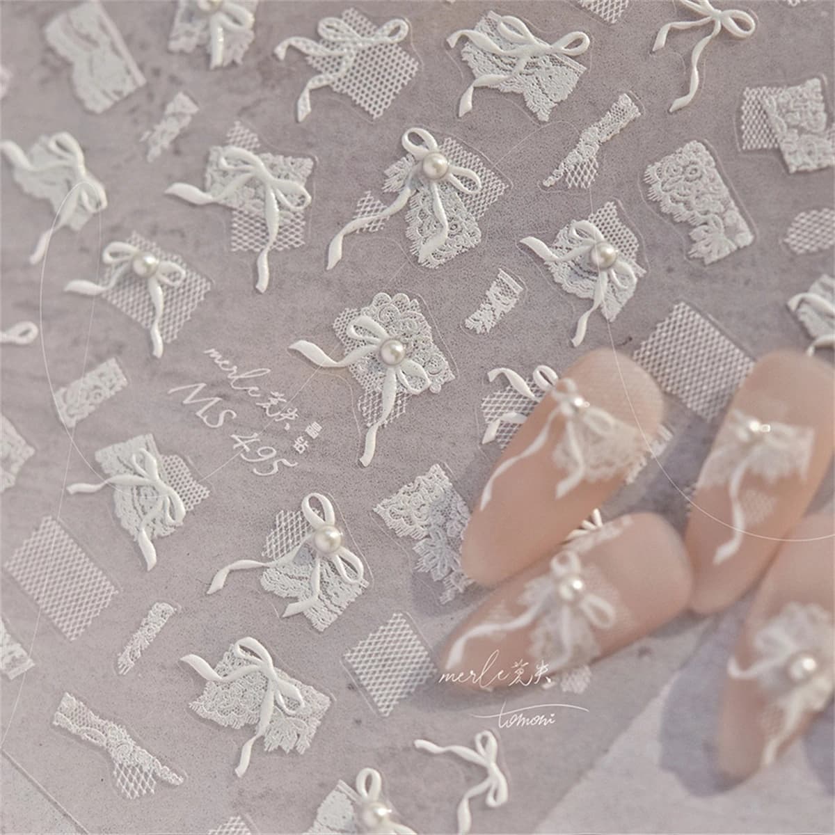 1 pièces 5D diamant japonais blanc dentelle arc Nail Art autocollants perle strass décoration des on