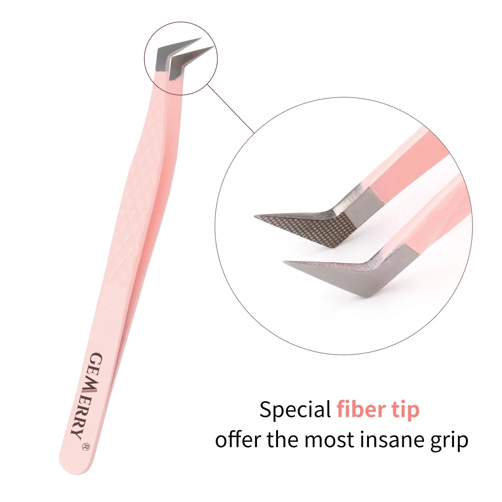 GEMERRY 1 PC pince à cils avec pointes de fibres rose acier professionnel haute précision pour venti